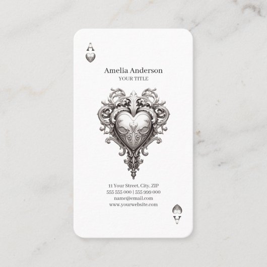 Aas van harten Zilver Barok Visitekaartje (Voorkant)