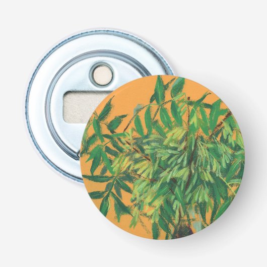Aasboom, groene gele zomergroene bloem button flesopener (Voorkant)