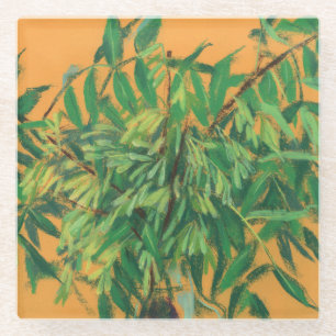 Aasboom, groene gele zomergroene bloem glazen onderzetter