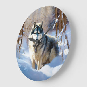 Aaskan Malamute Laat het Sneeuwen Kerstmis Grote Klok