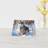 Aaskan Malamute Laat het Sneeuwen Kerstmis Kaart (Gele Bloem)