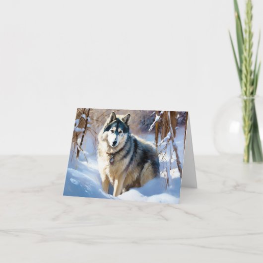 Aaskan Malamute Laat het Sneeuwen Kerstmis Kaart (Voorkant)