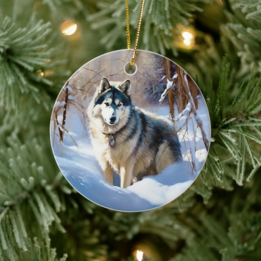Aaskan Malamute Laat het Sneeuwen Kerstmis Keramisch Ornament (Boom)