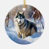 Aaskan Malamute Laat het Sneeuwen Kerstmis Keramisch Ornament (Voorkant)