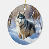 Aaskan Malamute Laat het Sneeuwen Kerstmis Keramisch Ornament (Links)