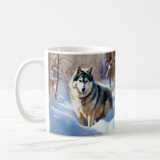 Aaskan Malamute Laat het Sneeuwen Kerstmis Koffiemok (Links)