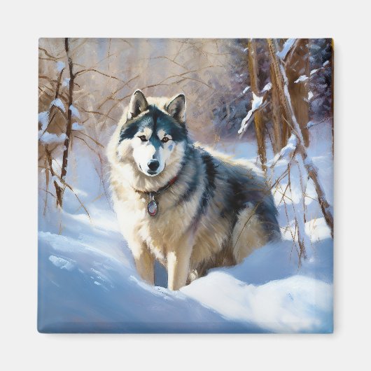 Aaskan Malamute Laat het Sneeuwen Kerstmis Magneet (Voorkant)