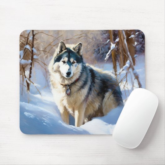 Aaskan Malamute Laat het Sneeuwen Kerstmis Muismat (Met muis)