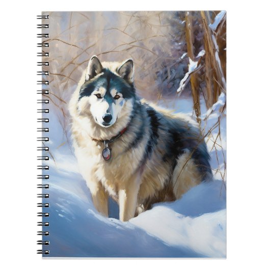 Aaskan Malamute Laat het Sneeuwen Kerstmis Notitieboek (Voorkant)