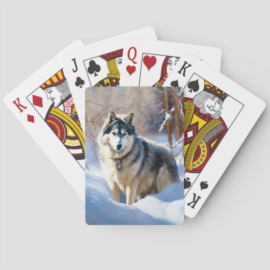 Aaskan Malamute Laat het Sneeuwen Kerstmis Pokerkaarten (Achterkant)