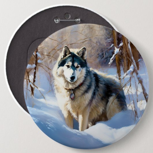 Aaskan Malamute Laat het Sneeuwen Kerstmis Ronde Button 6,0 Cm (Voorkant /achterkant)