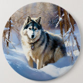 Aaskan Malamute Laat het Sneeuwen Kerstmis Ronde Button 6,0 Cm (Voorkant)