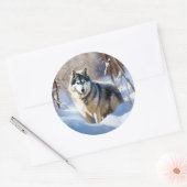 Aaskan Malamute Laat het Sneeuwen Kerstmis Ronde Sticker (Envelop)