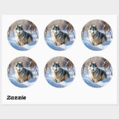 Aaskan Malamute Laat het Sneeuwen Kerstmis Ronde Sticker (Vel)