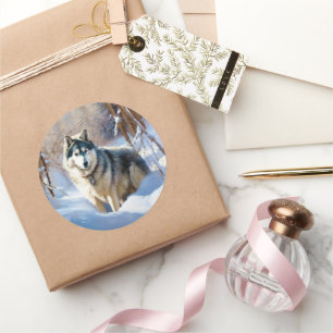 Aaskan Malamute Laat het Sneeuwen Kerstmis Ronde Sticker