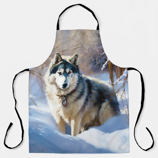 Aaskan Malamute Laat het Sneeuwen Kerstmis Schort (Voorkant)