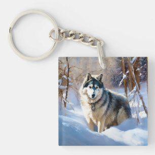 Aaskan Malamute Laat het Sneeuwen Kerstmis Sleutelhanger