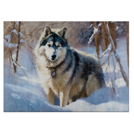 Aaskan Malamute Laat het Sneeuwen Kerstmis Snijplank (Voorkant)
