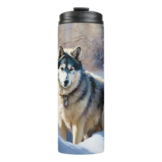 Aaskan Malamute Laat het Sneeuwen Kerstmis Thermosbeker (Voorkant)