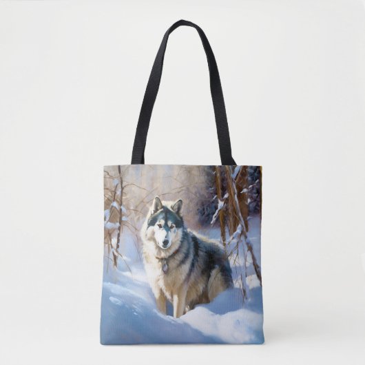 Aaskan Malamute Laat het Sneeuwen Kerstmis Tote Bag (Voorkant)