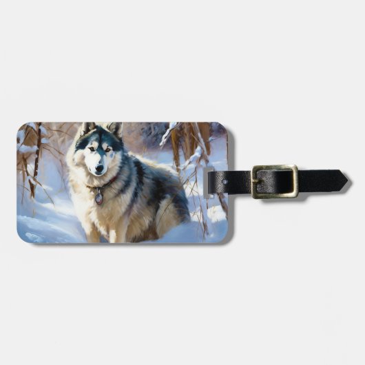 Aaskan Malamute liet het sneeuwen Kerstmis Bagagelabel (Voorkant horizontaal)