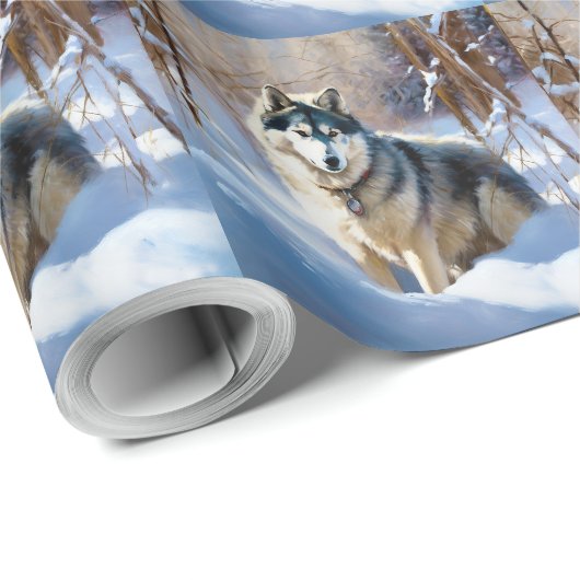 Aaskan Malamute liet het sneeuwen Kerstmis Cadeaupapier (Rol Hoek)