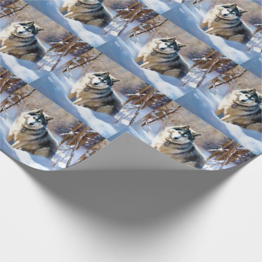 Aaskan Malamute liet het sneeuwen Kerstmis Cadeaupapier (Hoek)