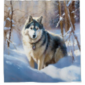 Aaskan Malamute liet het sneeuwen Kerstmis Douchegordijn (Voorkant)