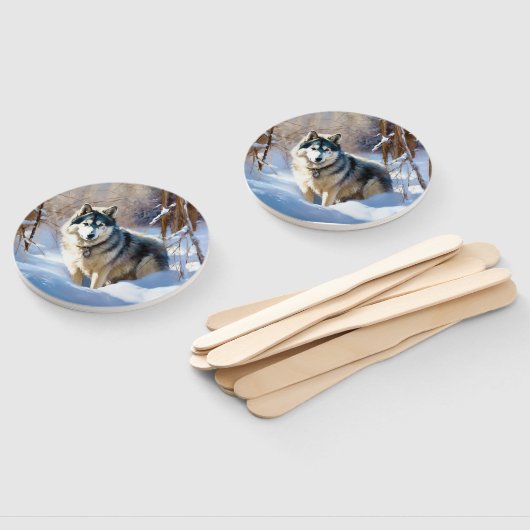 Aaskan Malamute liet het sneeuwen Kerstmis Handwaaier (Niet-gemonteerd)