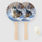 Aaskan Malamute liet het sneeuwen Kerstmis Handwaaier (Voorkant en achterkant)