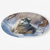 Aaskan Malamute liet het sneeuwen Kerstmis Papieren Bordje (Gekanteld)