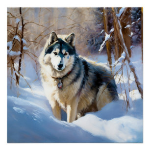 Aaskan Malamute liet het sneeuwen Kerstmis Perfect Poster