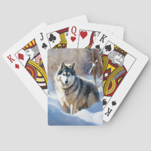 Aaskan Malamute liet het sneeuwen Kerstmis Pokerkaarten