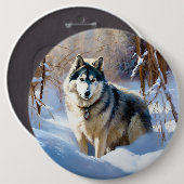 Aaskan Malamute liet het sneeuwen Kerstmis Ronde Button 6,0 Cm (Voorkant /achterkant)