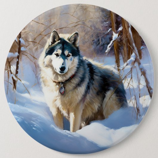 Aaskan Malamute liet het sneeuwen Kerstmis Ronde Button 6,0 Cm (Voorkant)