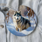 Aaskan Malamute liet het sneeuwen Kerstmis Ronde Button 6,0 Cm (In situ)