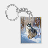 Aaskan Malamute liet het sneeuwen Kerstmis Sleutelhanger (Voorkant Links)