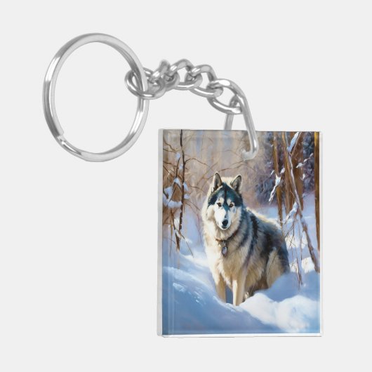 Aaskan Malamute liet het sneeuwen Kerstmis Sleutelhanger (Voorkant Links)