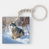Aaskan Malamute liet het sneeuwen Kerstmis Sleutelhanger (Achterkant)