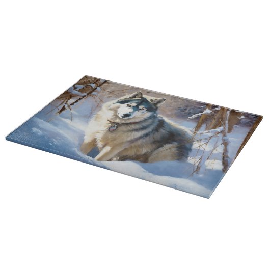 Aaskan Malamute liet het sneeuwen Kerstmis Snijplank (Hoek)