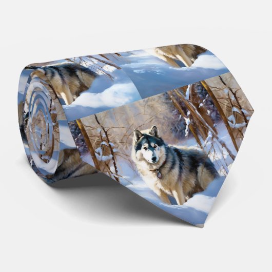 Aaskan Malamute liet het sneeuwen Kerstmis Stropdas (Opgerold)