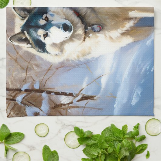 Aaskan Malamute liet het sneeuwen Kerstmis Theedoek (Gevouwen)