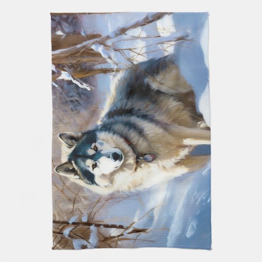 Aaskan Malamute liet het sneeuwen Kerstmis Theedoek (Verticaal)