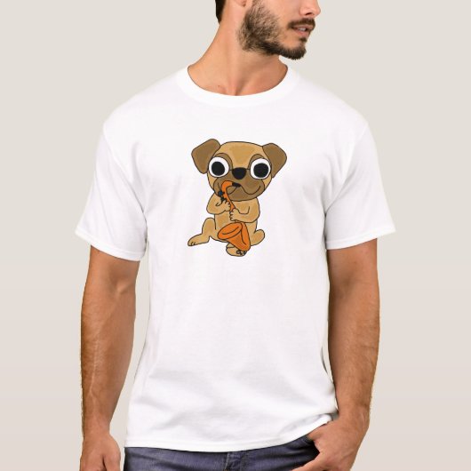AB- Pug-speelsaxofone-Cartoon T-shirt (Voorkant)