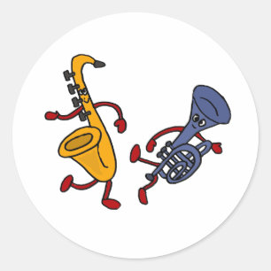 AB Saxophone en Trumpet Dancing Cartoon Ronde Sticker