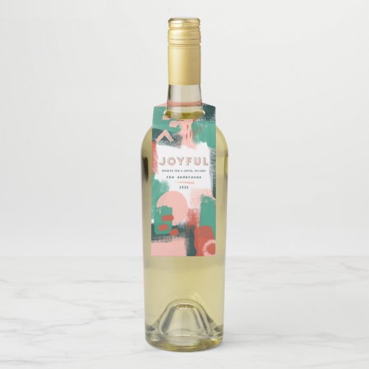 Ababstract rood, roze en groene vrolijke kerst flessenhanger (Op fles)