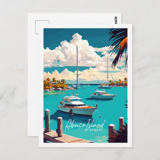 Abaco Island Bahama vintage reisillustratie Briefkaart (Voorkant / Achterkant)