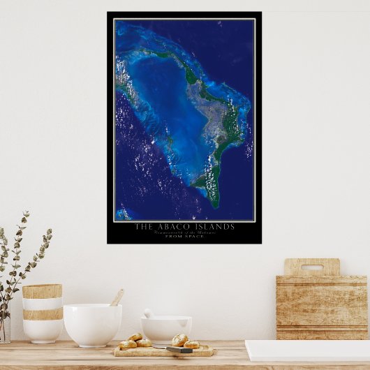 Abaco Islands Bahamas van Space Satellite Map Poster (Keuken)