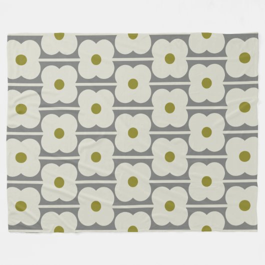 Abacus Bloem en klein steelpatroon wit & Grijs Fleece Deken (Voorkant (Horizontaal))