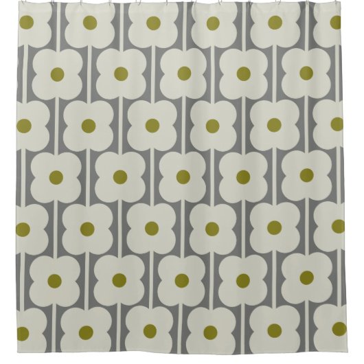 Abacus Bloem en kleine stengelpatroon wit & Grijs Douchegordijn (Voorkant)